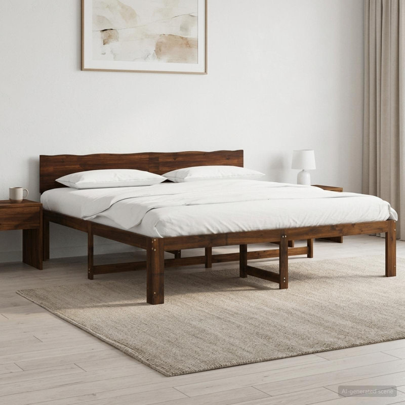 Solid Wood Bed Frame, Super King (6'), Dark Brown