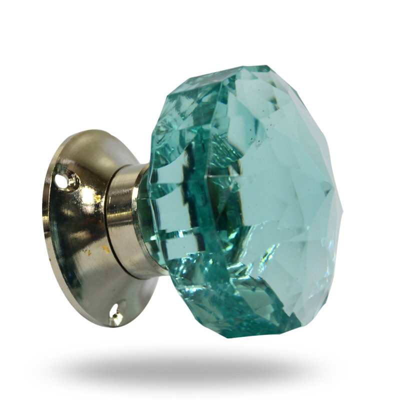 Bouton de porte mortaise intérieur en verre découpé, Chrome / turquoise