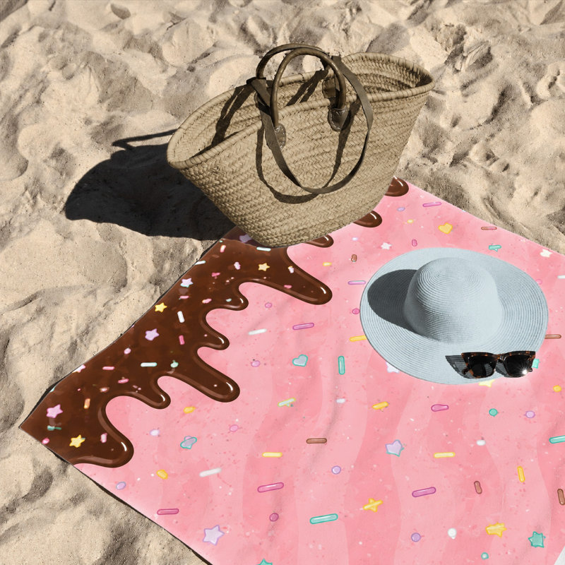 1 serviette de plage rose crème glacée, avec une bruine de chocolat et des paillettes colorées dans un design ludique. Grande microfibre, idéale pour la baignade, les voyages, les voyages et le plaisir.