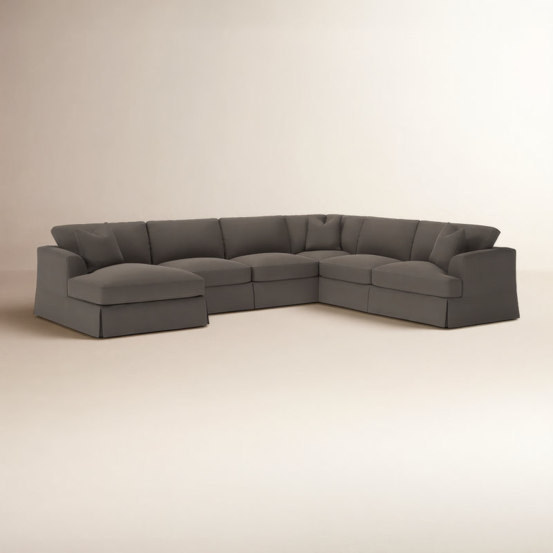 Lucia 151" W U-Shaped Sectional, Left Hand Facing, Drusky Charcoal Sustain® Basketweave