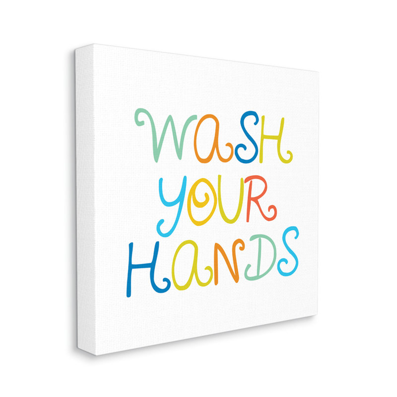 «Whimsical Kids Bathroom», phrase «Wash your Hands Rules», surdimensionnée encadrée noire, art texturé par Daphne Polselli