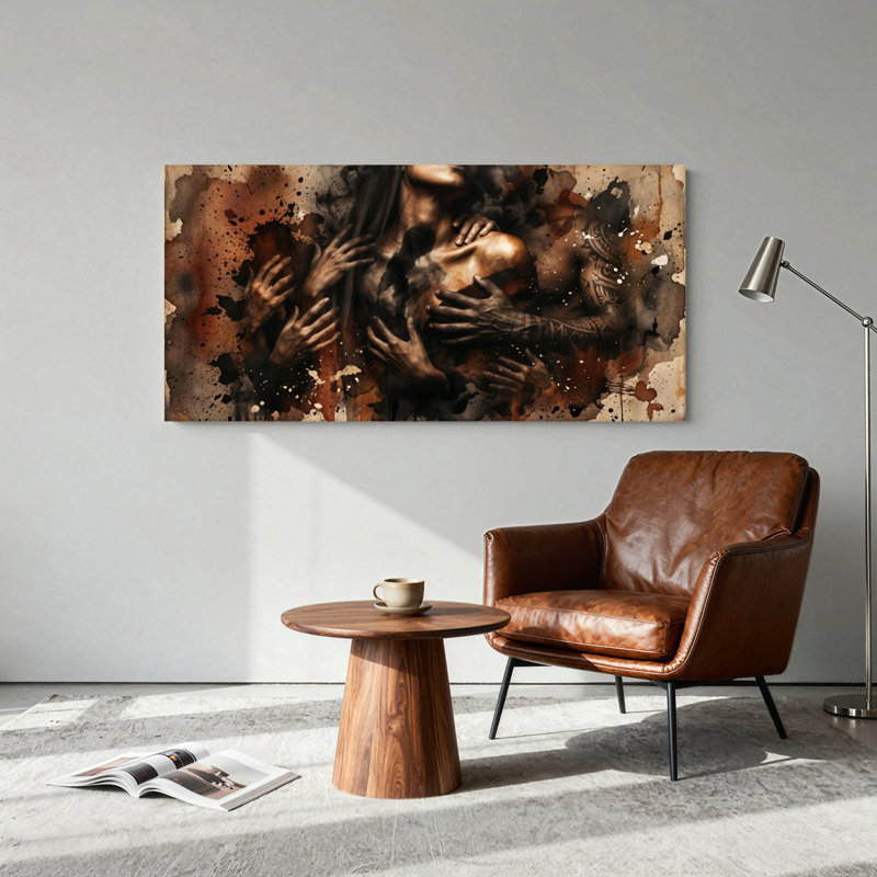 Ensemble de 1 tableau abstrait sombre sur toile, 58“W x 28”H, Toile tendue
