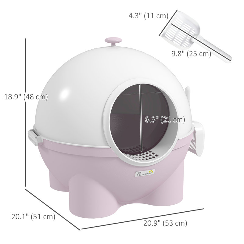 Large Pink and White Hooded Cat Litter Box with Scoop