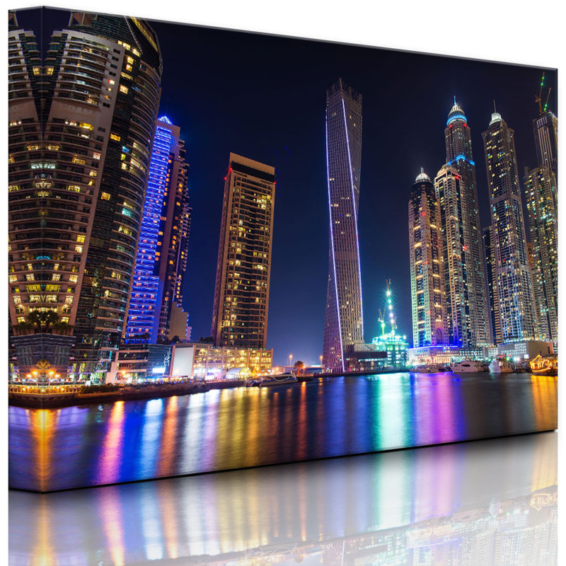 Dubai Marina Bay by No - Wrapped Canvas Print, With lighting, 60cm H x 80cm W x 4.5cm D