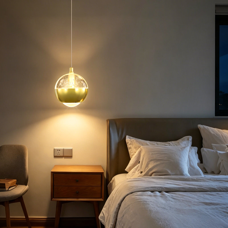 Luminaire suspendu en cristal DEL pour îlot de cuisine, Une lumière, Gold