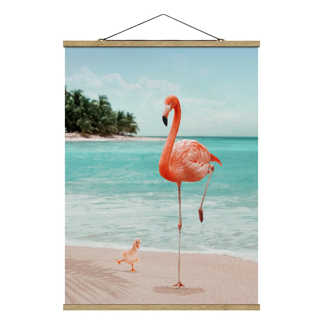 Wandbild Beach mit Flamingo von Jonas Loose