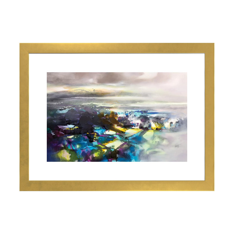 «Fluid Resson I» par Scott Naismith - impression d'art graphique, 16" H x 24" W x1" D, Blanc, Gold Paper