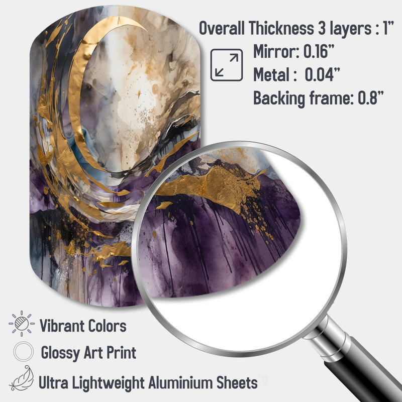 Encre liquide mauve captivante liquide - décoration murale en métal de forme unique en marbre, impression d'art moderne en forme libre