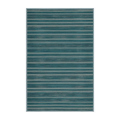 Washable Teal Light Gray Striped Area Rug