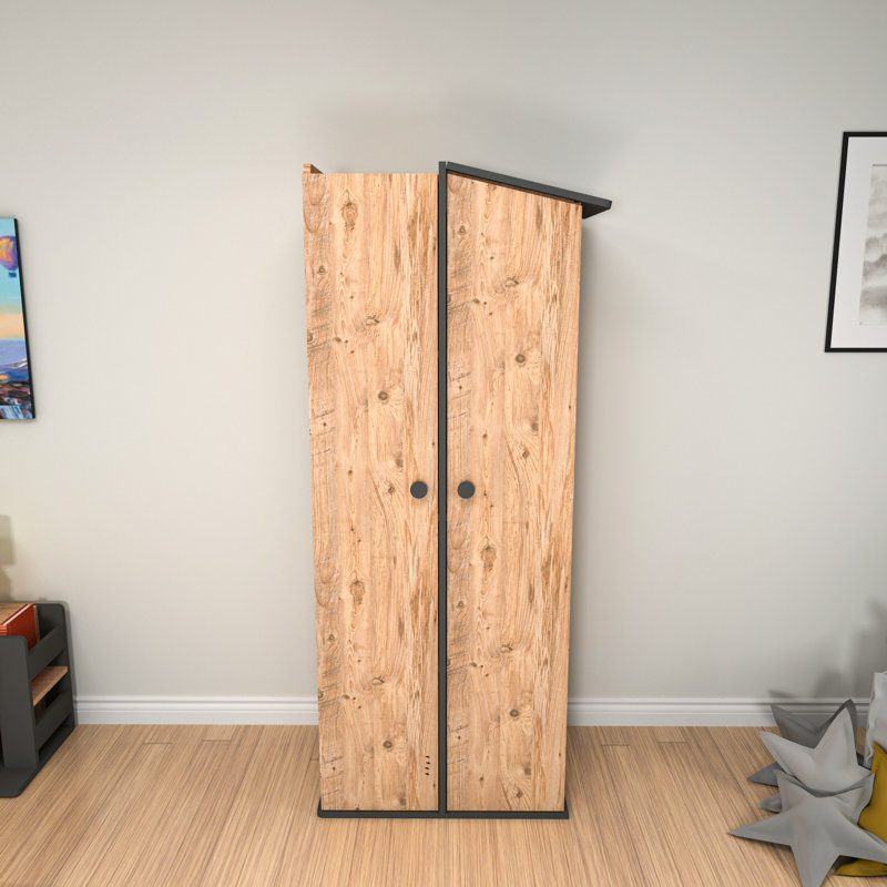 Armoire moderne Ayreanna avec panneau de particules recouvert de mélamine à 100%, finition pin atlantique et anthracite, 28,3 po x 70,8 po x 17,8 po | Conception durable, solution de rangement élégante pour l'organisation de la chambre à coucher et d