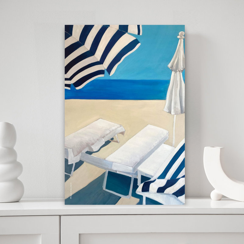 Sunny Striped Beach Serene Contemporary Coastal Wall Art, 18" H x 12" W