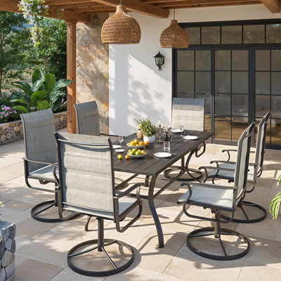6-Piece Outdoor Swivel Patio Dining Chairs, 360° Rotation Metal Frame Patio Chairs with Thickened Teslin Fabric, Armrest Outdoor Dining Chairs for Deck, Backyard