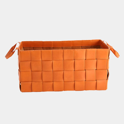 Panier en cuir tressé doux-Orange-Lg