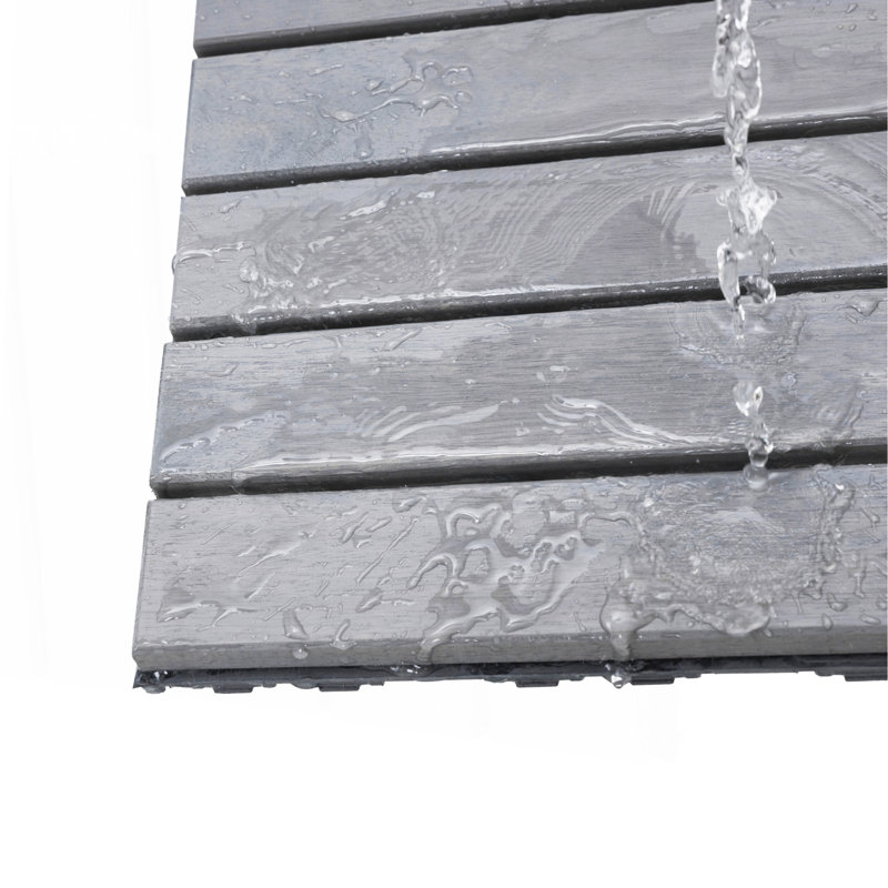20 tuiles de terrasse emboîtables à motif rayé, Gris clair