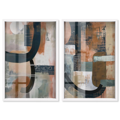 «Enigmatic Shade Duo Shadowbox», ensemble d'art abstrait Boho par Art Remedy, cadre blanc, 20 x 30