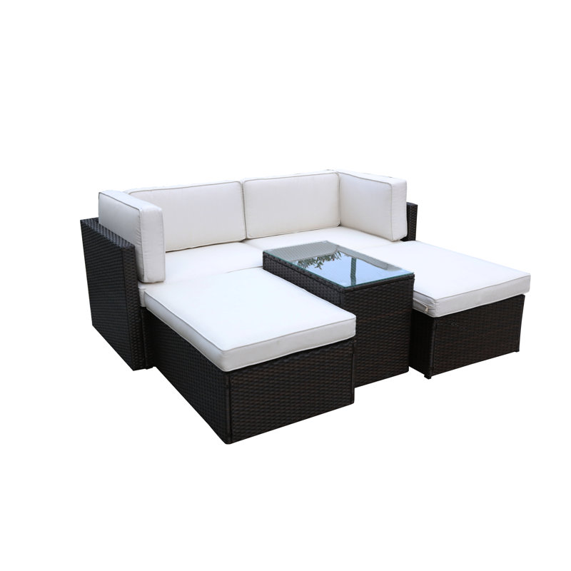 Outdoor 4 - Person Seating Group with Cushions, Cream, Brown