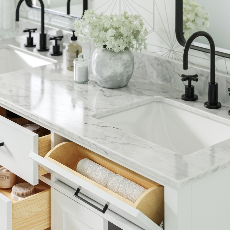 67 in. Double Vanity, Rectangular, White, 67"