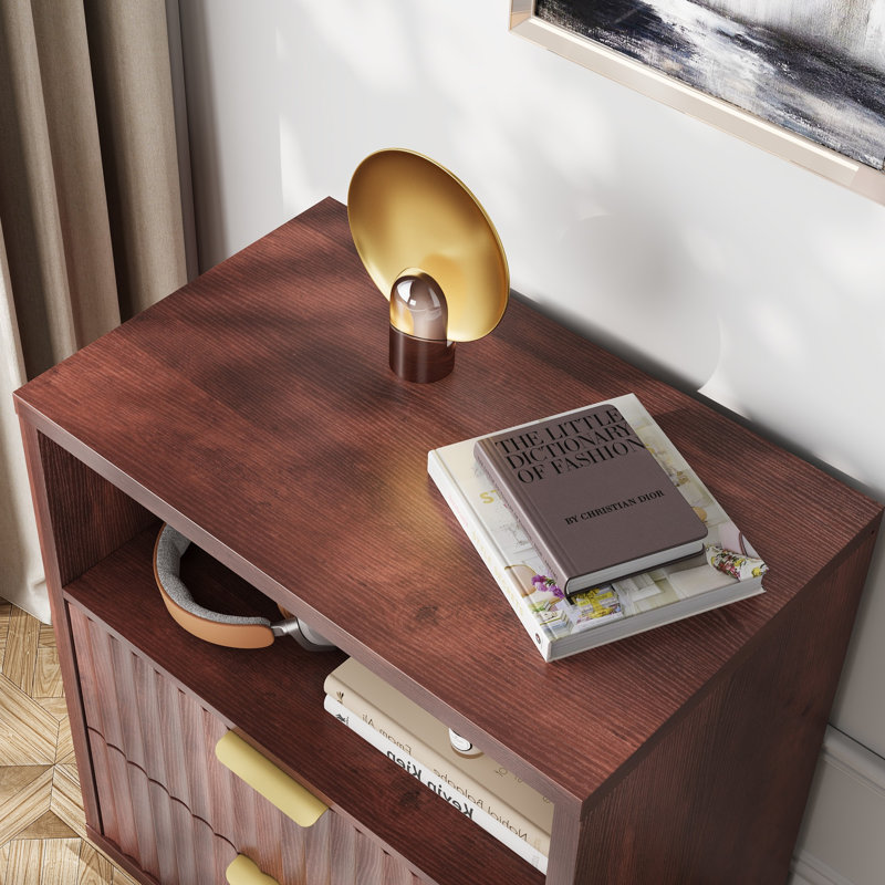  Wood Nightstands Sets of 2 with Storage Drawers and Open Shelf, 23.6'' W Large Fluted Night Stand Set, Espresso Mid Century Modern Bed Side Tables for Bedroom, Dorm
