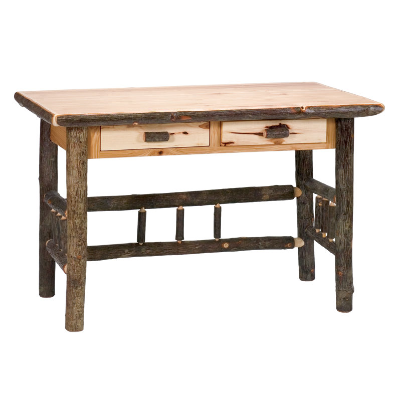 Fireside Lodge Hickory Log Two Drawer Writing Desk - Natural, Traditional