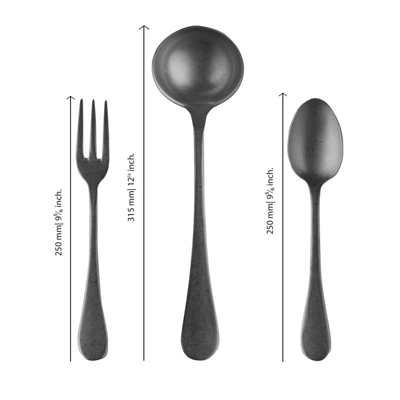 Vintage 3 Piece Stainless Steel (18/10) Wood Stainless Steel Hostess Set, Black Gold