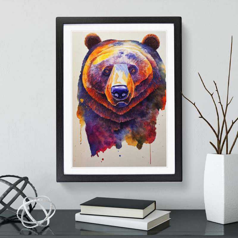 Bear Watercolour No.2 - Single Picture Frame Painting, Black Framed, 64cm H x 46cm W x 2cm D