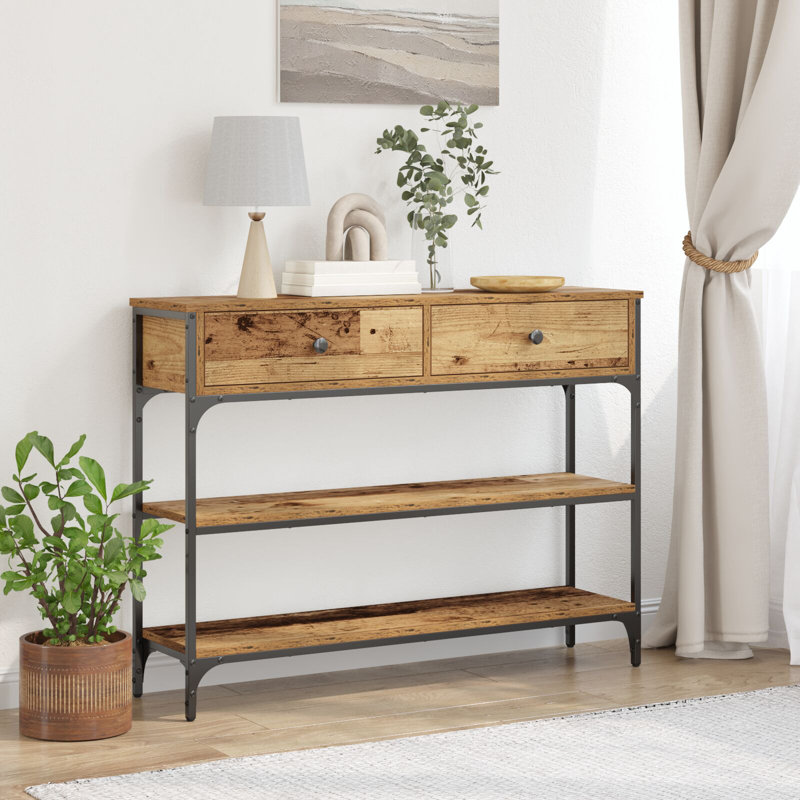 Console Table, Metal 100 Cm Shelving, Old Wood