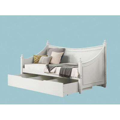 Transitional Style Daybed Molding Design Mattress Ready Poster Design With Finials Solid Wood Structure