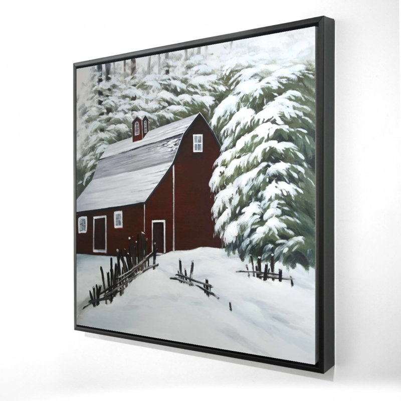 " Red Barn In Snow ", 24" H x 24" W