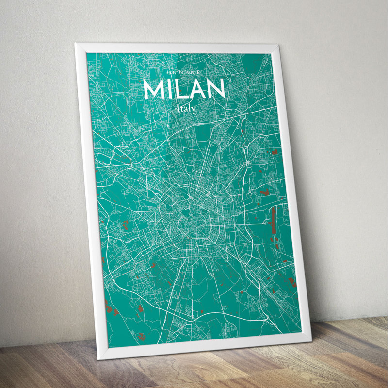 Milan City Map - No Frame Print, 91.4cm H x 61cm W x 0.13cm D
