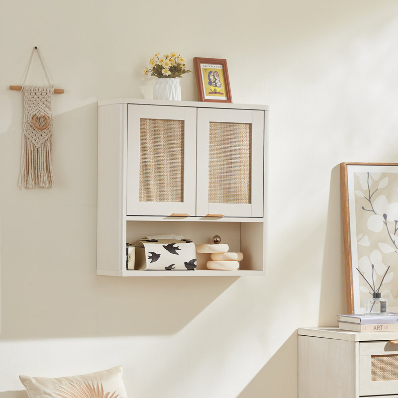 Rattan Bathroom Wall Cabinet, Boho Medicine Cabinet With Adjustable Shelf & Doors, Over The Toilet Storage Cabinets Organizer For Laundry Room, Kitchen, Living Room