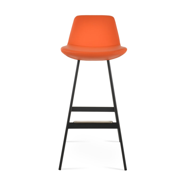 Tabouret Pera Balat, Noir, Similicuir orange, Tabouret de comptoir (siège d'une hauteur de 24 p