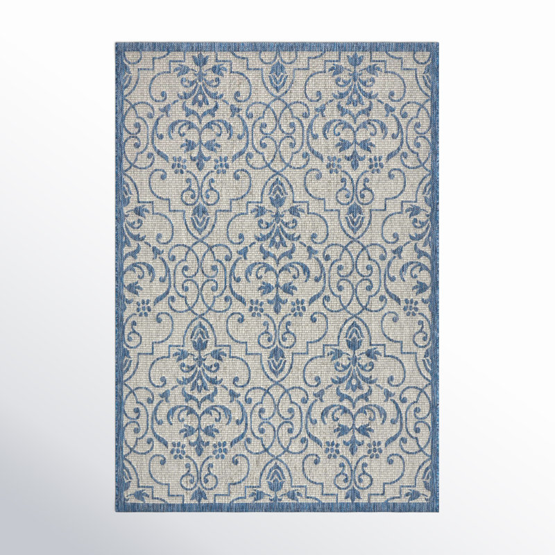 Tapis intérieur / extérieur gris / bleu Trofin, Rectangle 6 pi x 9 pi