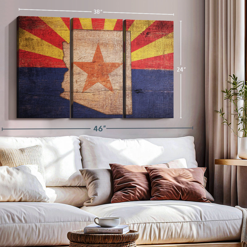 «State Map Over Arizona Flag», 3 pièces sur toile, H 24 po x l 38 po x P 1,25 po