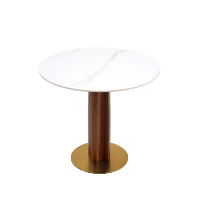 Modern Round Dining Table, Sintered Stone Table With Wooden Leg & Base, 2 - Person Kitchen Table(Only The Negotiation Table)