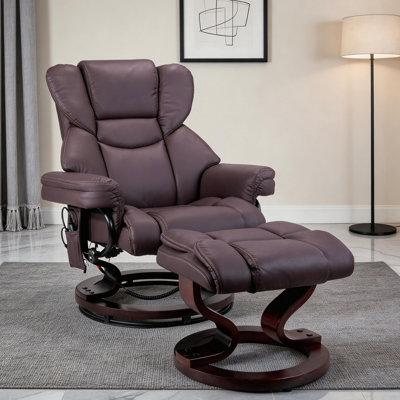 31" Contemporary Faux Leather Recliner And Ottoman With Swiveling Metal Base