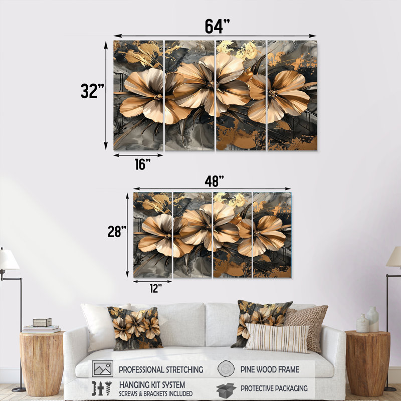 Cuivre dansant des coquelicots - Art mural coquelicots - Décoration murale traditionnelle, H 28 po x l 48 po, 4