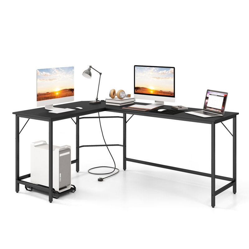 Raulston L-Shaped Metal Base Computer Desk, Black