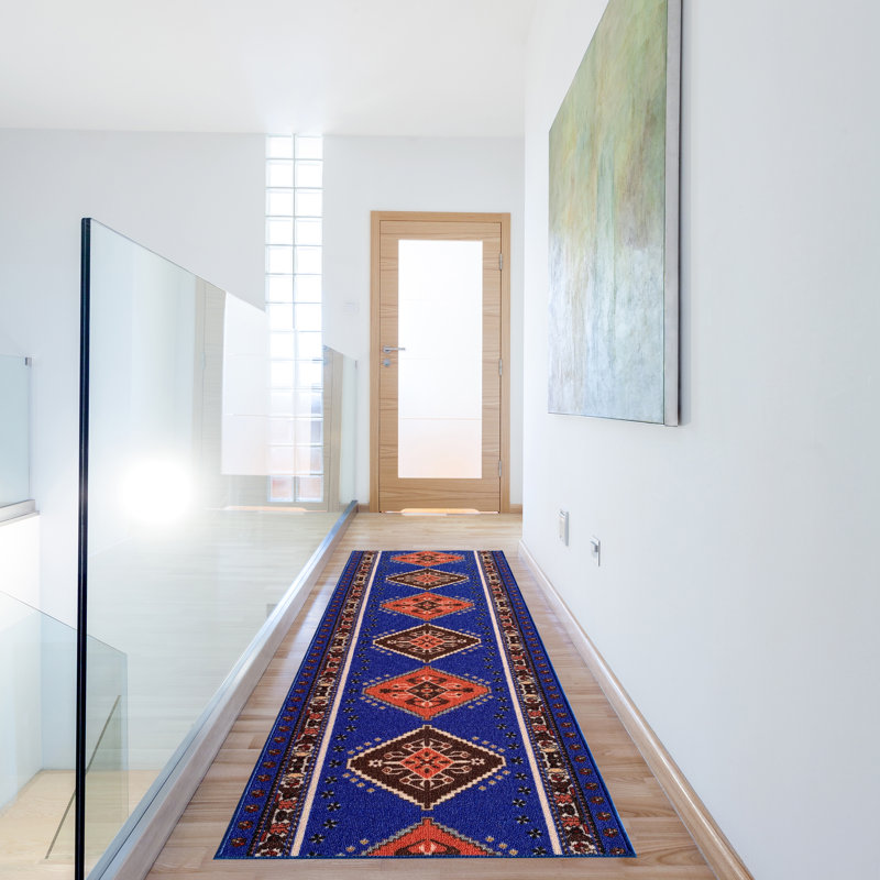 Tapis bleu marine Southwestern, Runner 2'2'' x 10'