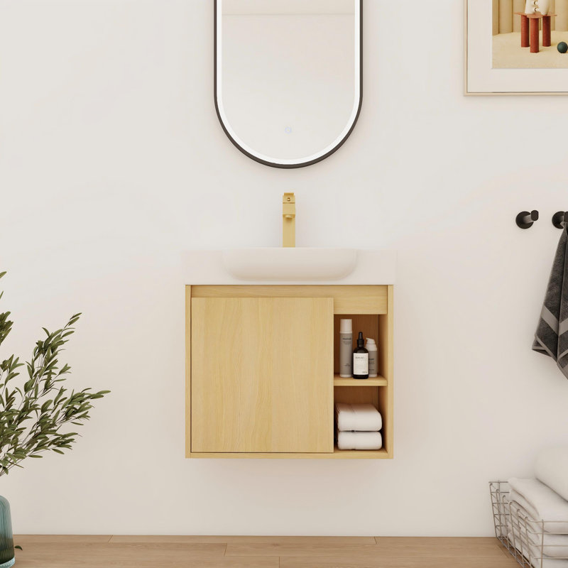 24'' Single Bathroom Vanity With Ceramic Top, Beige, 24"