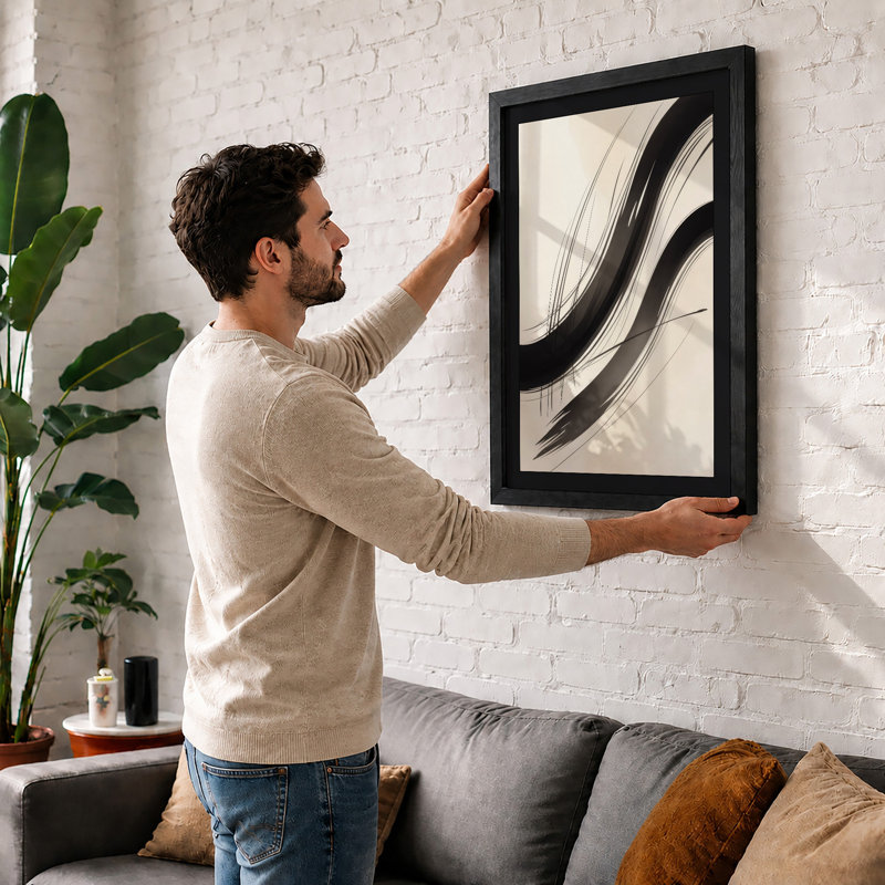 Flowing Lines In Ink Minimalist - Print, Black, A4 - 29.7 x 21.0 cm