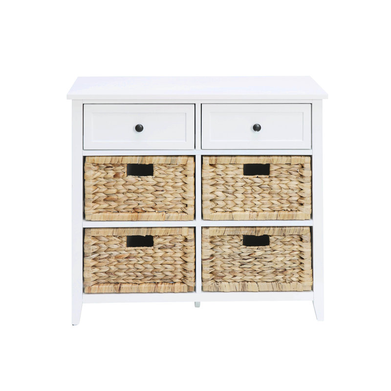 Console de rangement à finition blanche - 6 tiroirs pour une armoire avec poignées de tiroir élégantes et espace