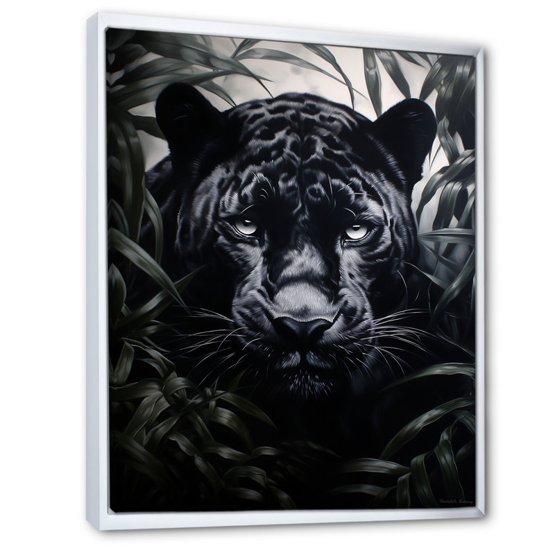 «Black White Panther», motifs contrastants sur toile, H 20 po x l 12 po x P 1 po, Cadre flottant blanc