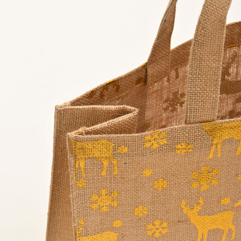 Sac-cadeau de Noël | Sac en jute imprimé et plastifié | Naturel