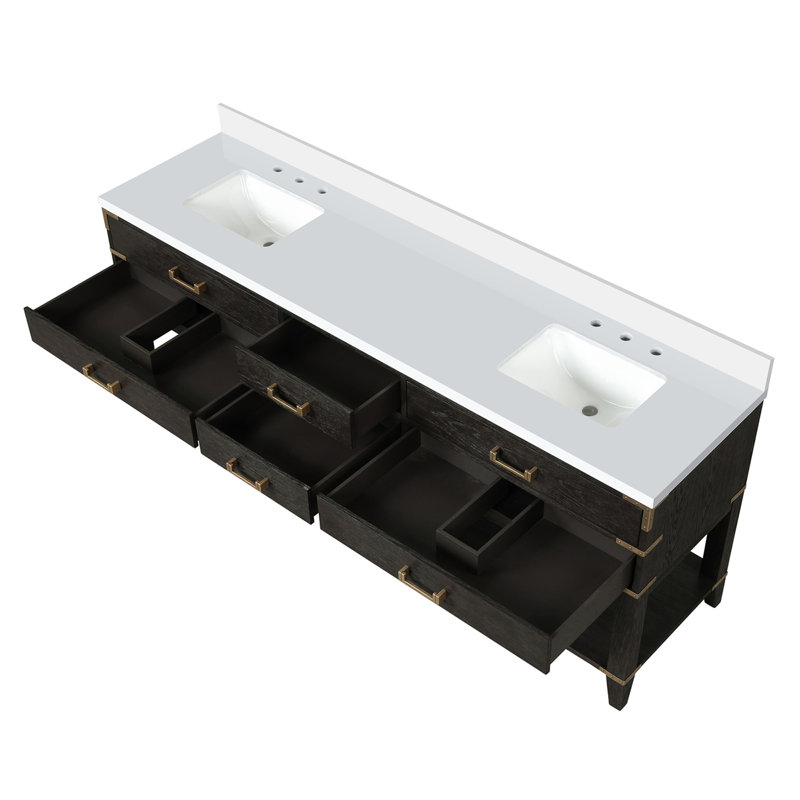 Double Bath Vanity with White Quartz Top, Black