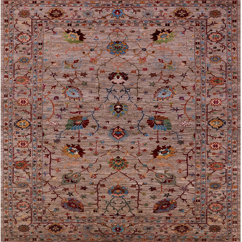 Tapis brun à motif oriental, Carré 7 pi