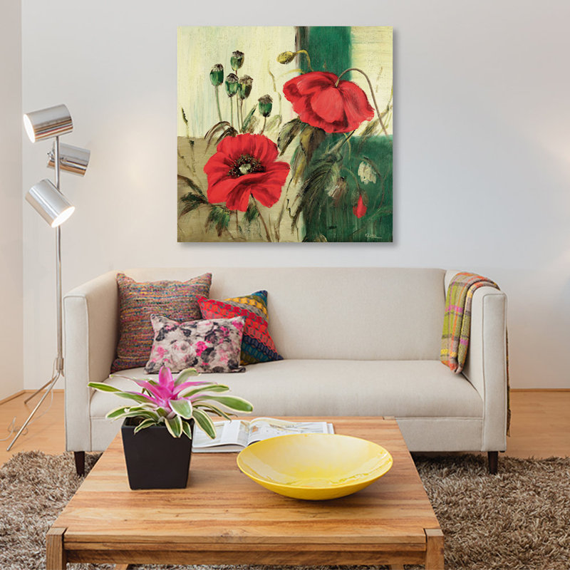 « red pops composition ii », impression sur toile, H 18 po x l 18 po x P 1,5 po, Pas de tapis, Toile tendue