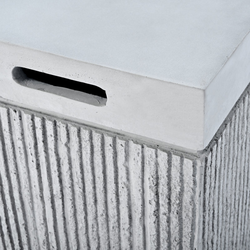 Table de patio Mgo peu encombrante avec rangement caché au propane, design gris moderne pour l'extérieur