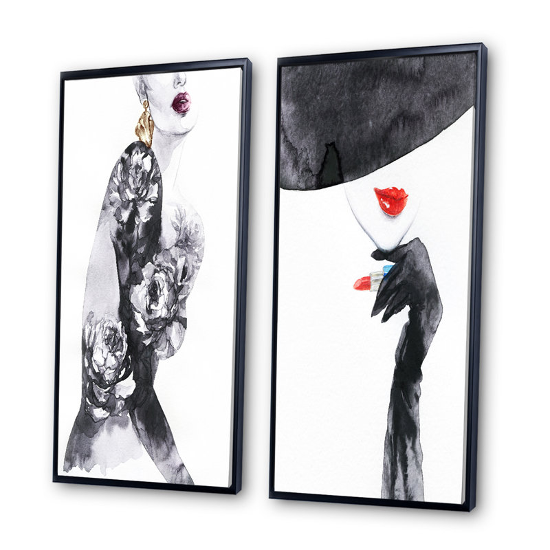 Portrait of a Stylish Mannequin IV - Ensemble de 2 peintures sur toiles, H 20 po x l 24 po x P 1 po, Cadre flottant noir