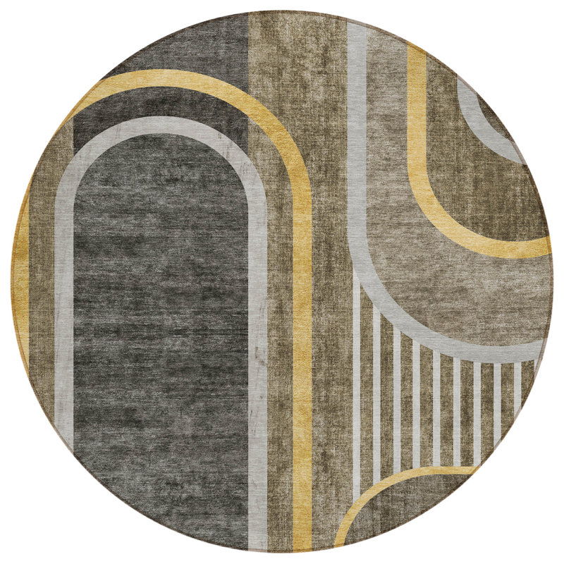 Washable Geometric Indoor / Outdoor Rug, Round 8'
