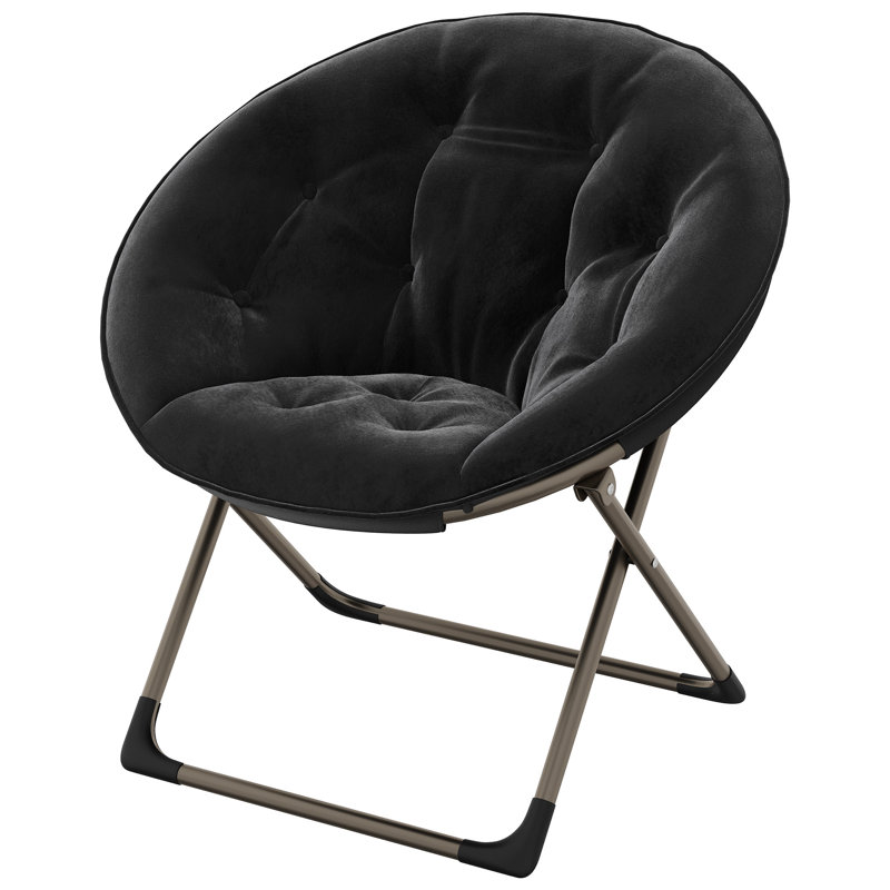 Fauteuil de soucoupe en fausse fourrure avec coussin en coton PP, chaise longue pliante avec structure en métal, 300 lb Capacité de poids